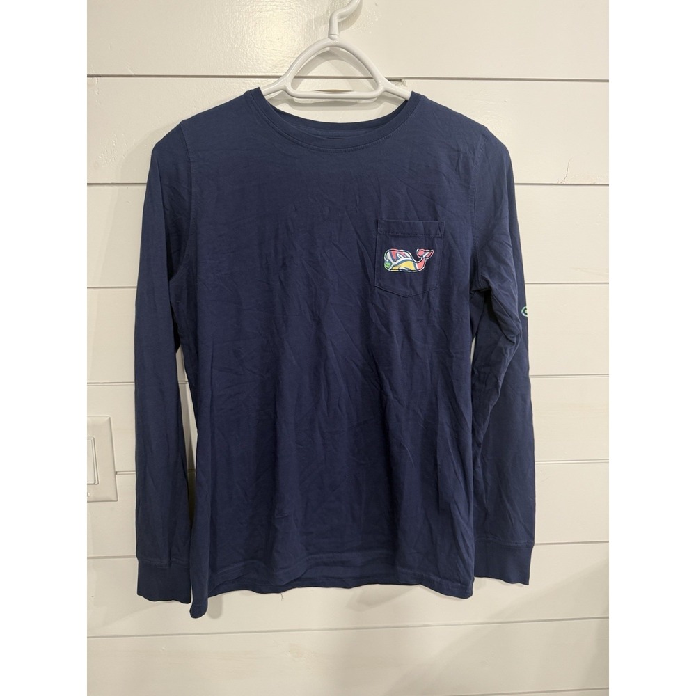 Vineyard Vines Women's Navy Blue Long Sleeve Tee with Whale Graphic Size Xs